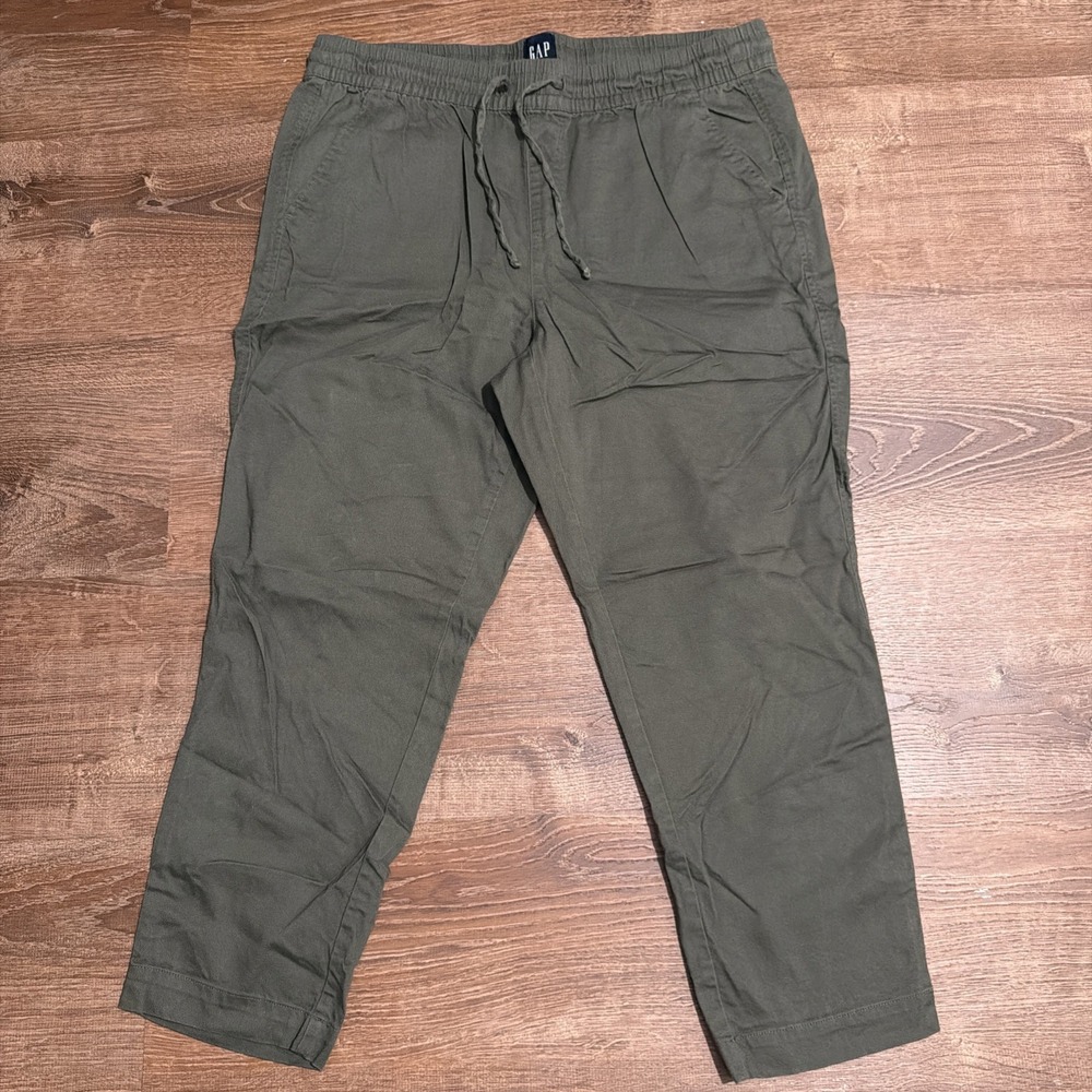 Gap Womens Elastic Waistband Twill Jogger Pants Pockets Clover Green L